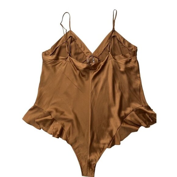 SKIMS Women's Silk Ruffle Loungewear Lingerie Teddy Bodysuit In Bronze Size 4X - Picture 2 of 11
